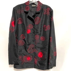 Chico’s jacket, size 2, black with red embroidery